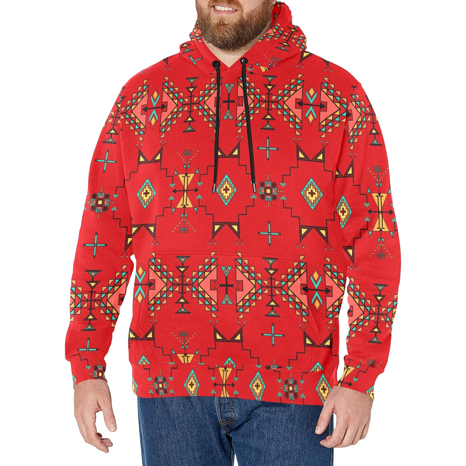 Thunder Flight Red Men's Long Sleeve Fleece Hoodie