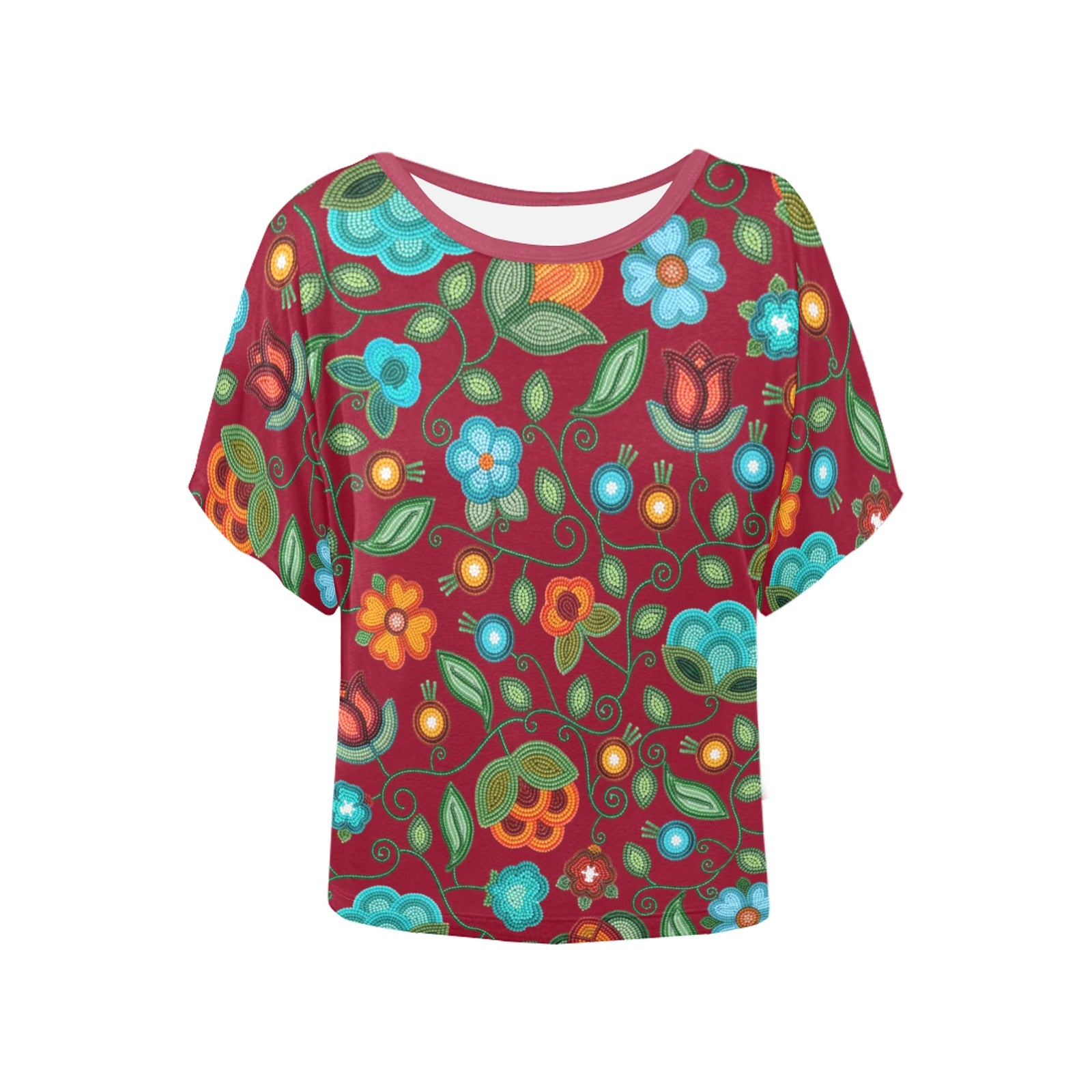 Prairie Fire Petals Red Women's Batwing-Sleeved Blouse T-shirt