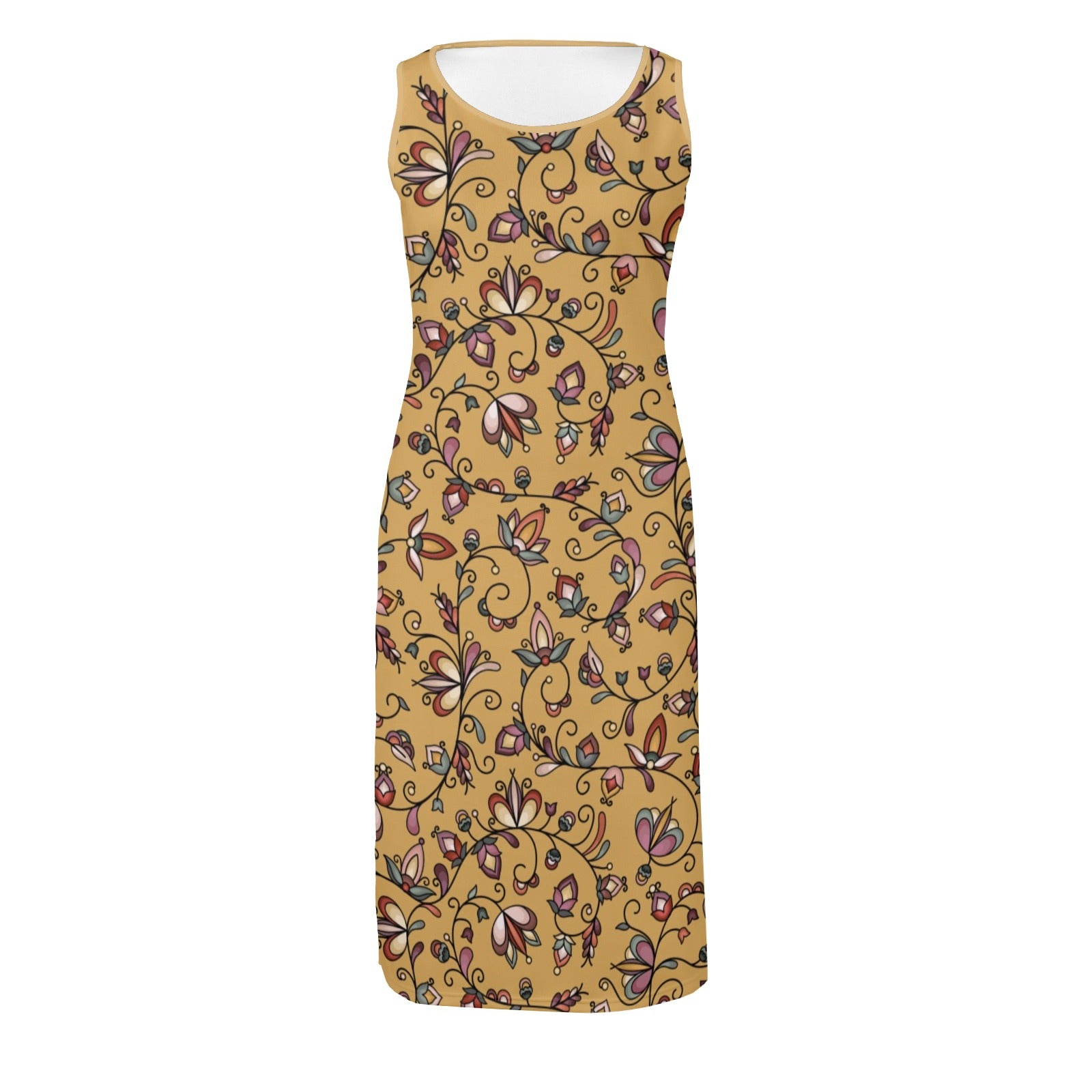 Burnt Sky Petals Gold Phaedra Sleeveless Open Fork Long Dress