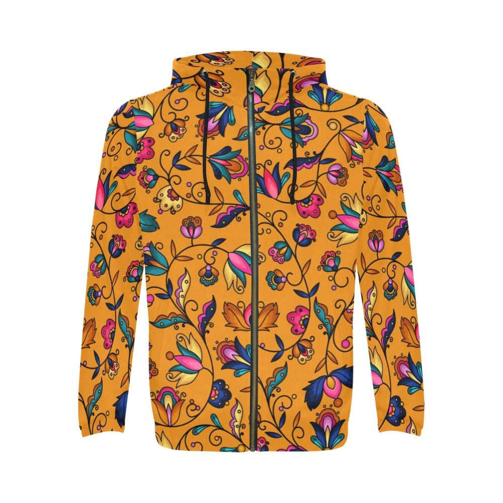Copper Prairie Petals Orange Men's Zipper Hoodie