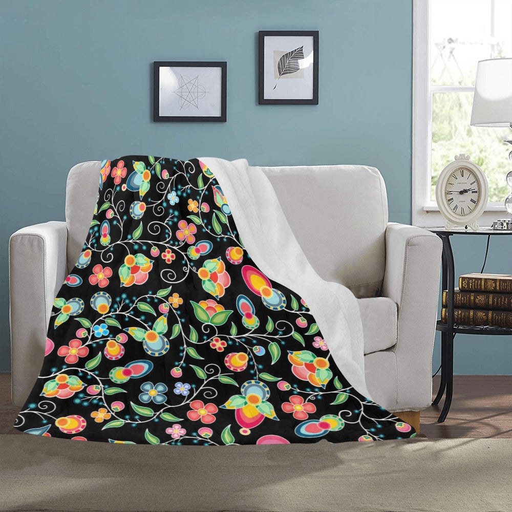Floral Bounty Black Ultra-Soft Micro Fleece Blanket 50"x60"