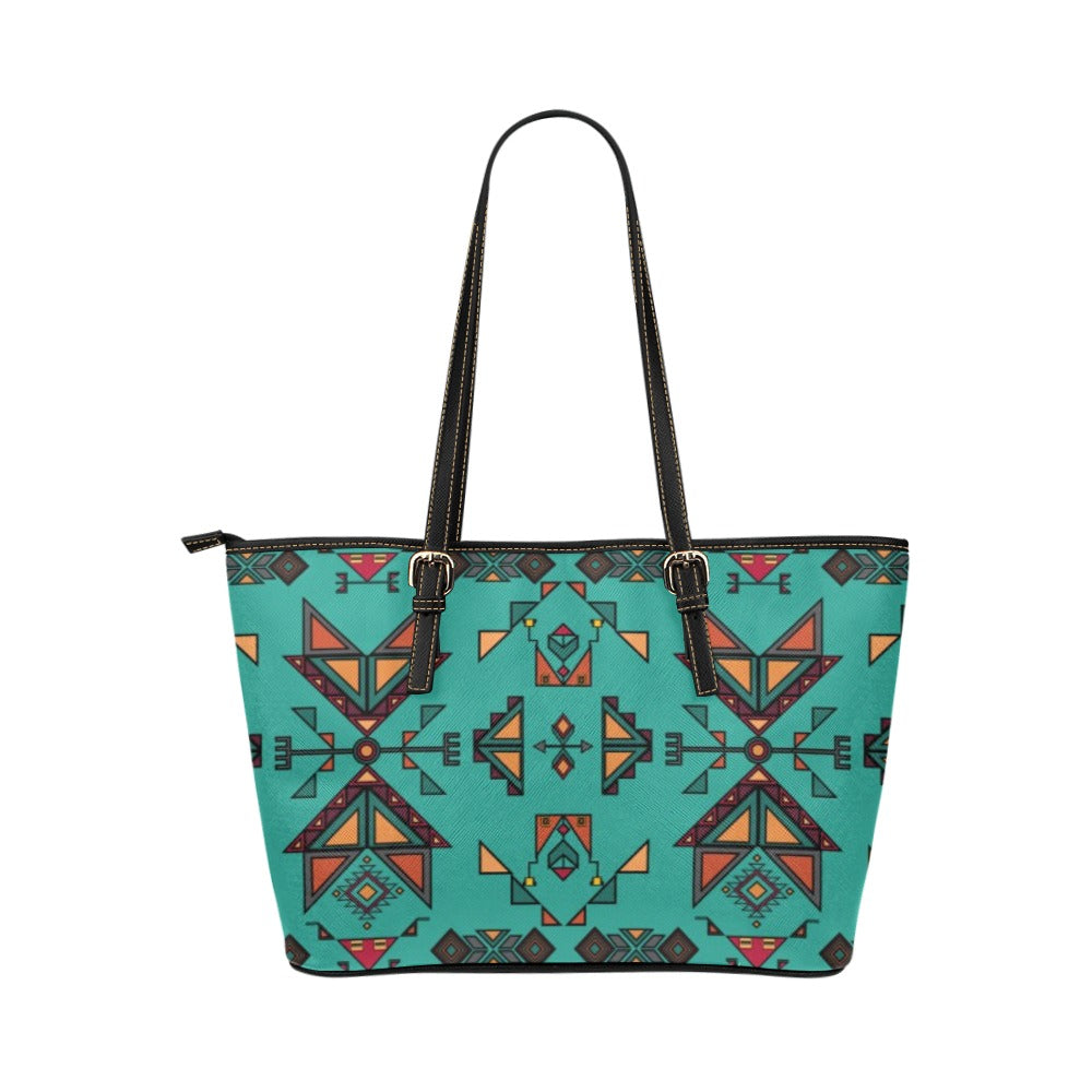 Arrow dawn Turquoise Leather Tote Bag/Large