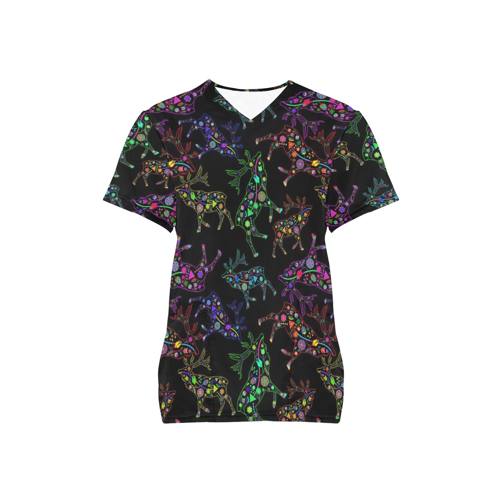 Neon Floral Elks Scrub Top
