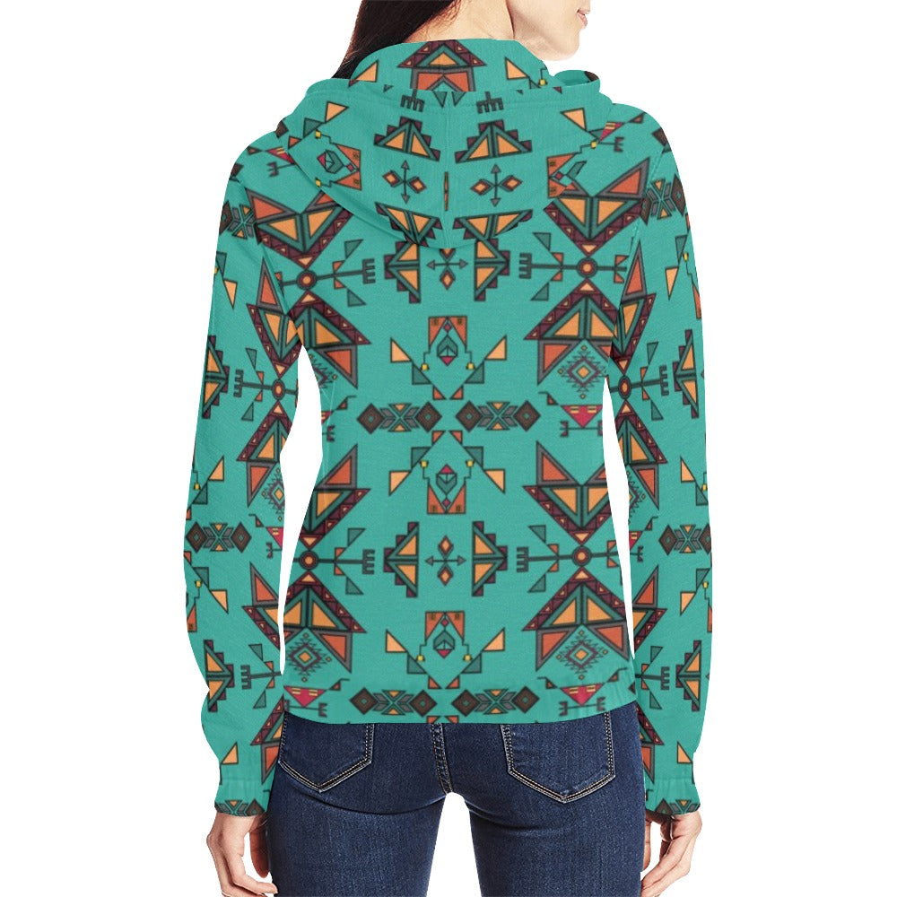 Arrow dawn Turquoise Full Zip Hoodie for Women