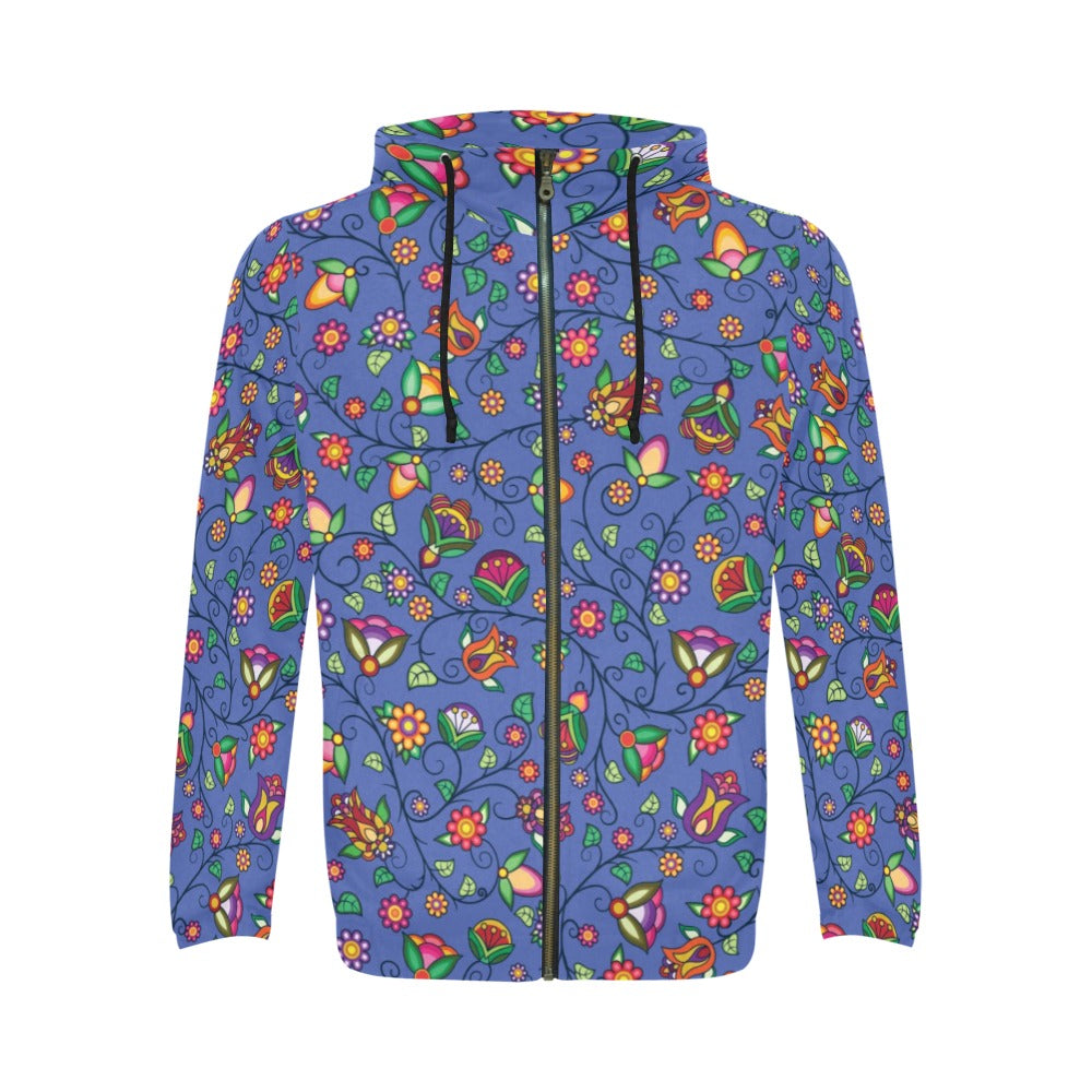 Heartbeat Petals Blue Men's Zipper Hoodie
