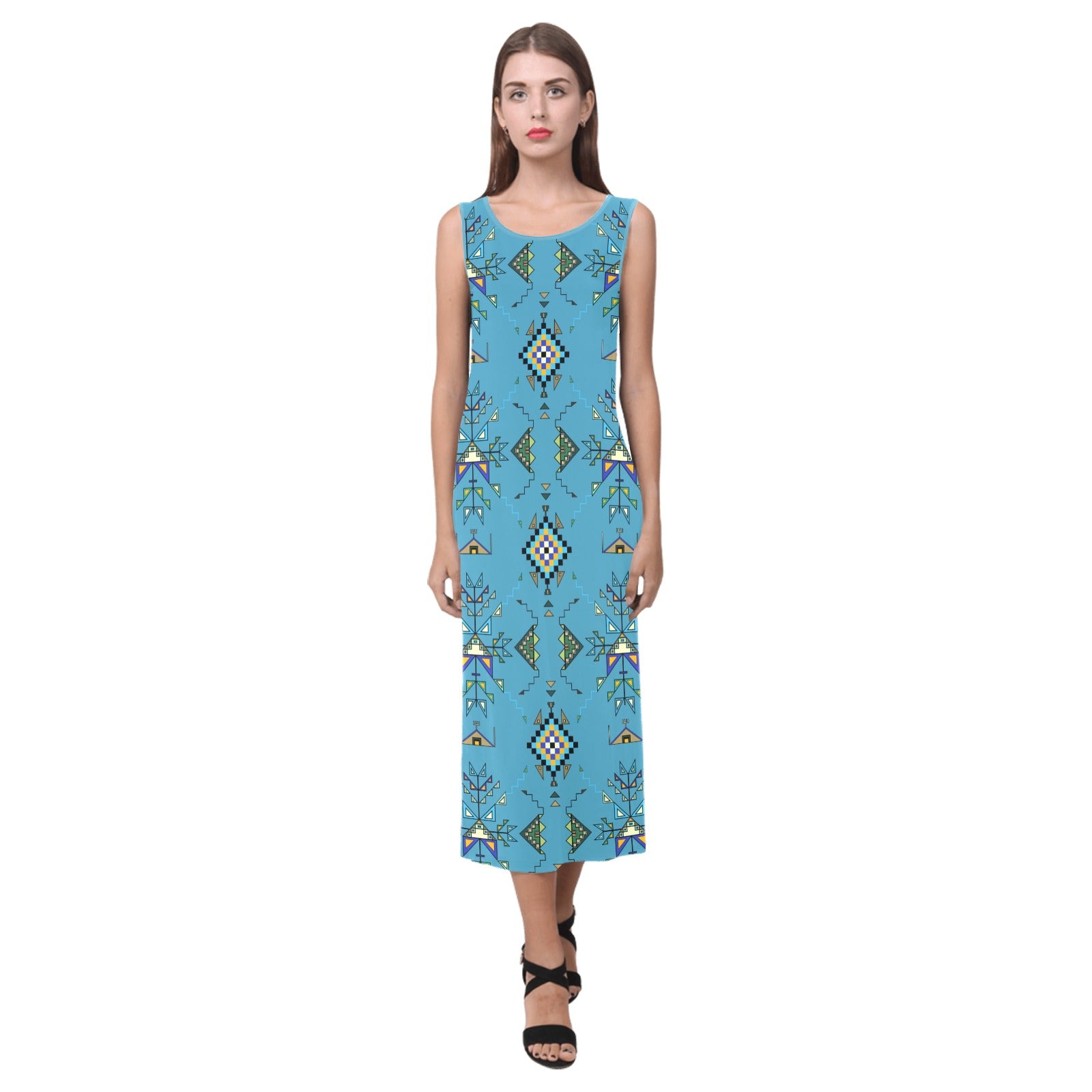 Bear Shield Blue Phaedra Sleeveless Open Fork Long Dress