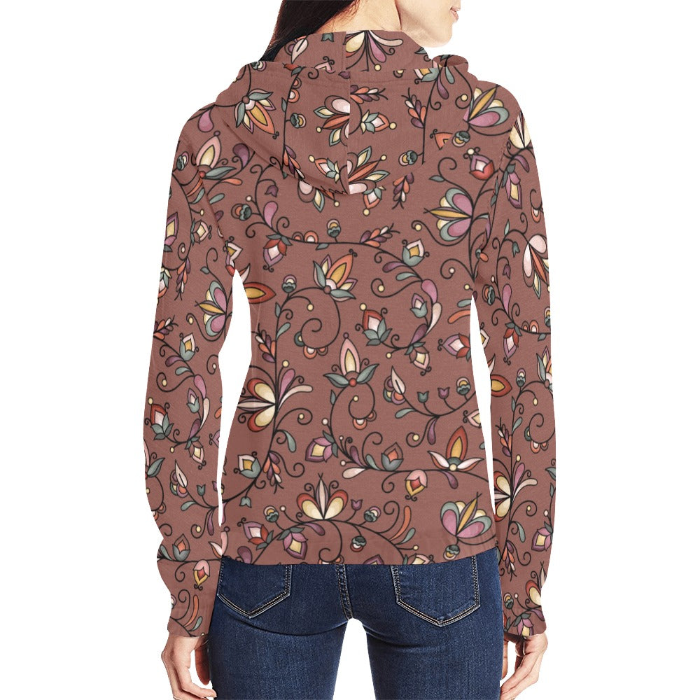 Burnt Sky Petals Brown Full Zip Hoodie for Women