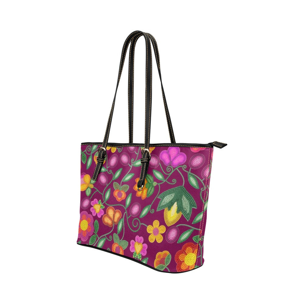 Boreal Bounty Dark Magenta Leather Tote Bag/Large