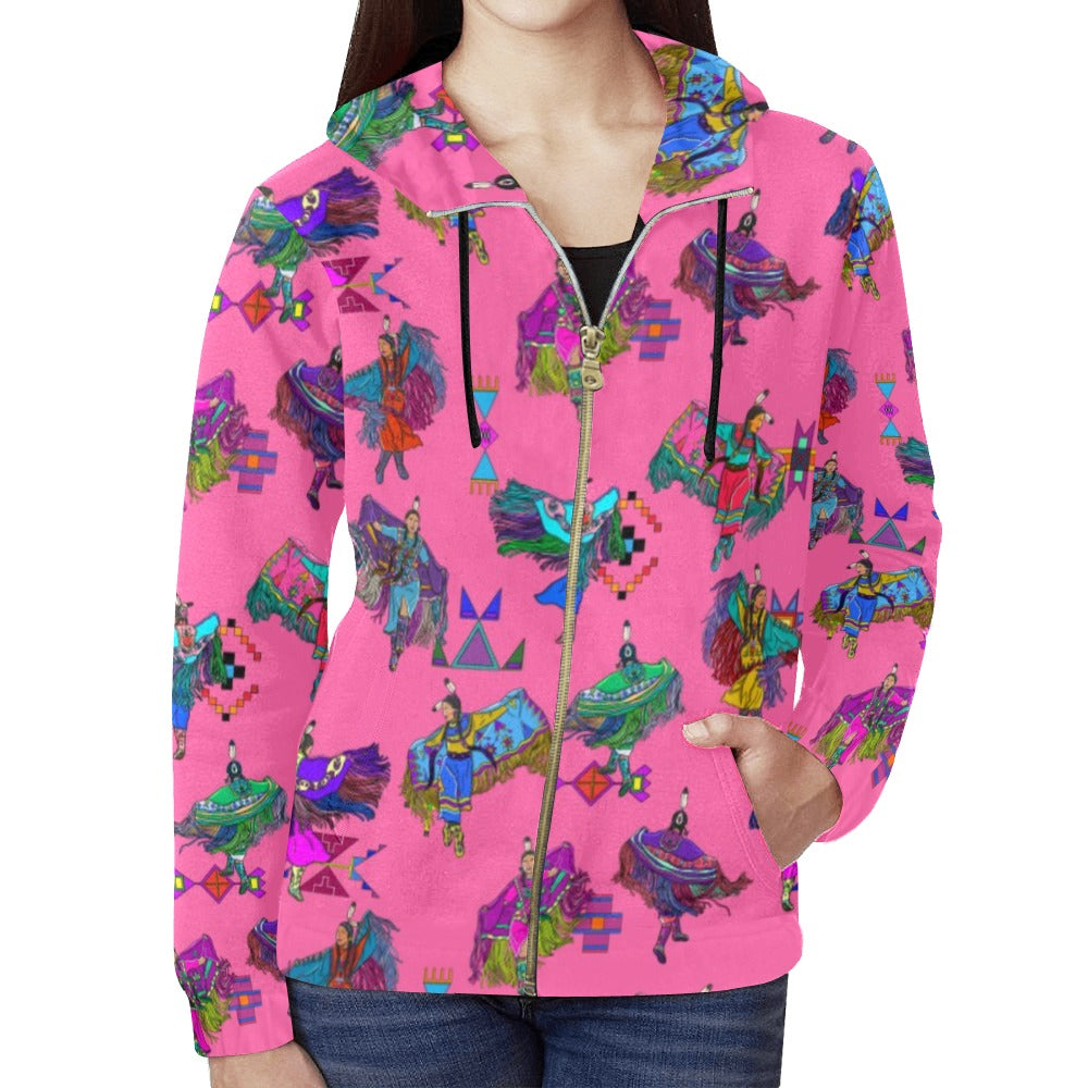 Women's Fancy Dancers Pink Full Zip Hoodie for Women