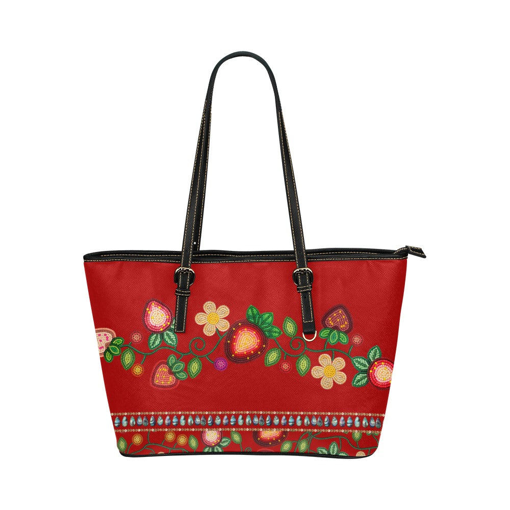 Berry Garden Red Leather Tote Bag/Large