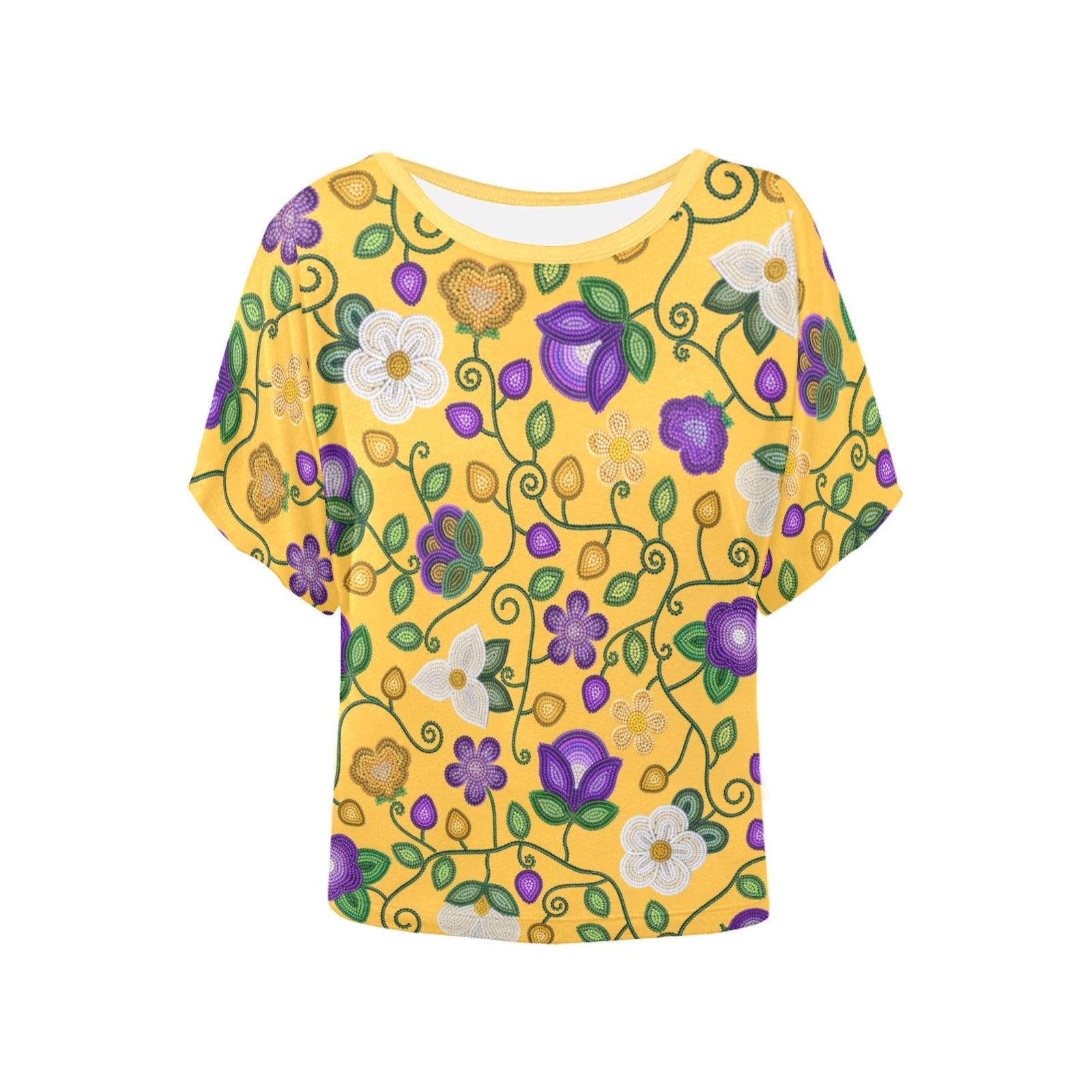 Midnight Moss Bloom Yellow Women's Batwing-Sleeved Blouse T-shirt