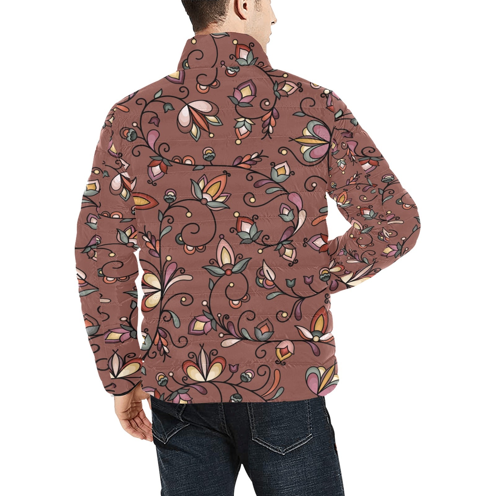 Burnt Sky Petals Brown Men's Padded Jacket