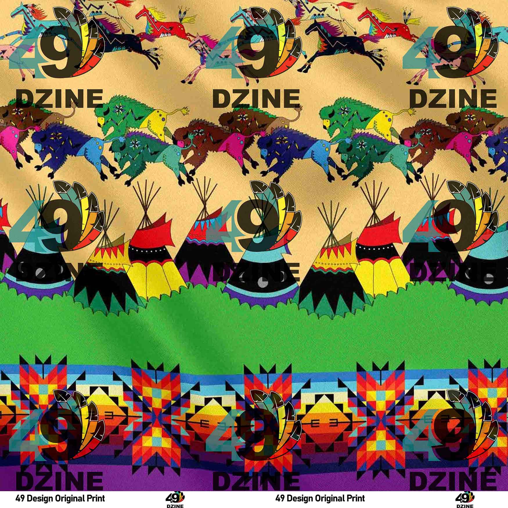 Prairie Bison Hunt Purple 42 Inch Cotton Poplin Pre Order