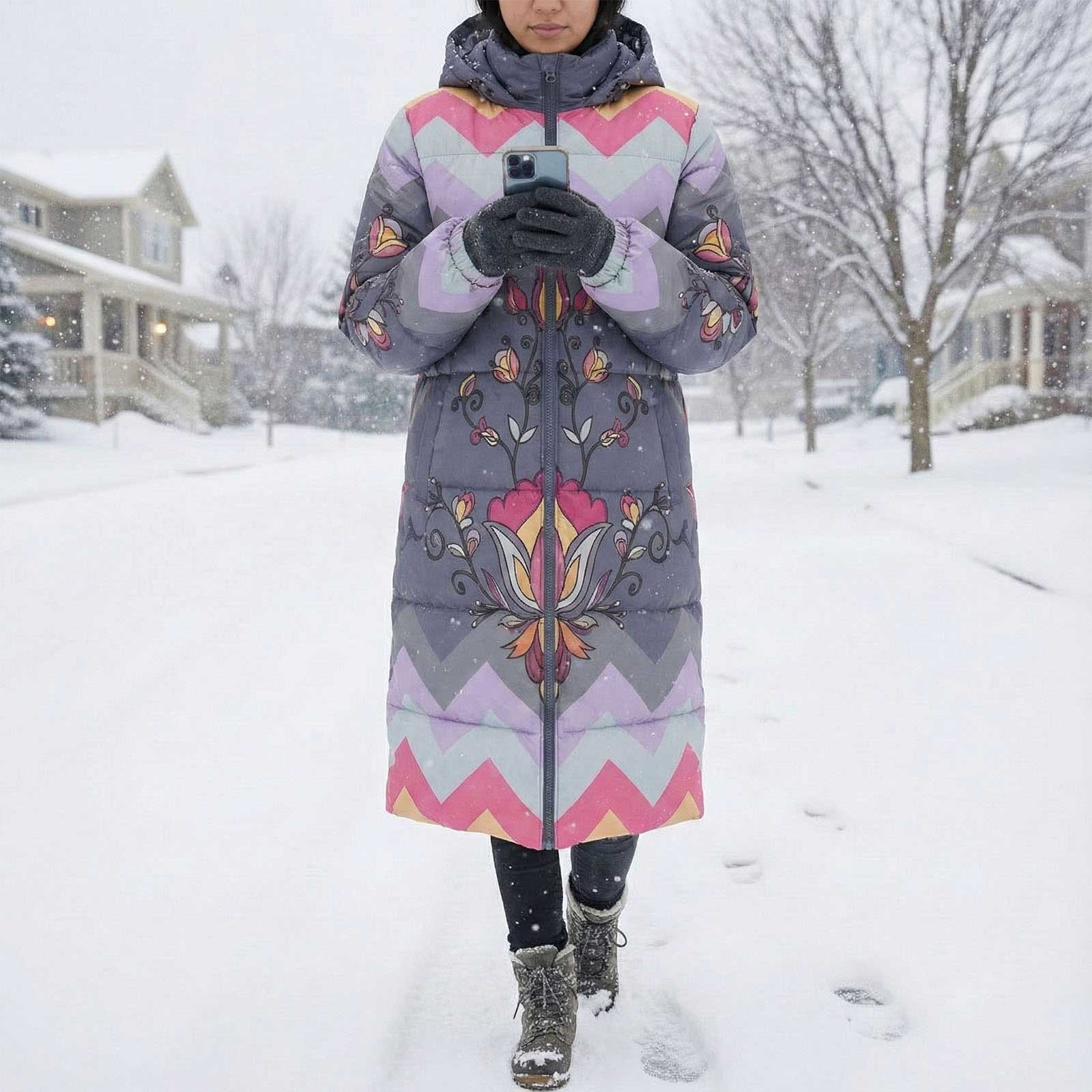 Crimson Drift Petals Unisex Long Down Jacket