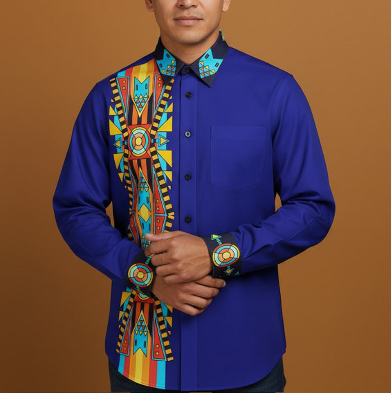 Blooming Spirit Geometric Men's Casual Dress Shirt