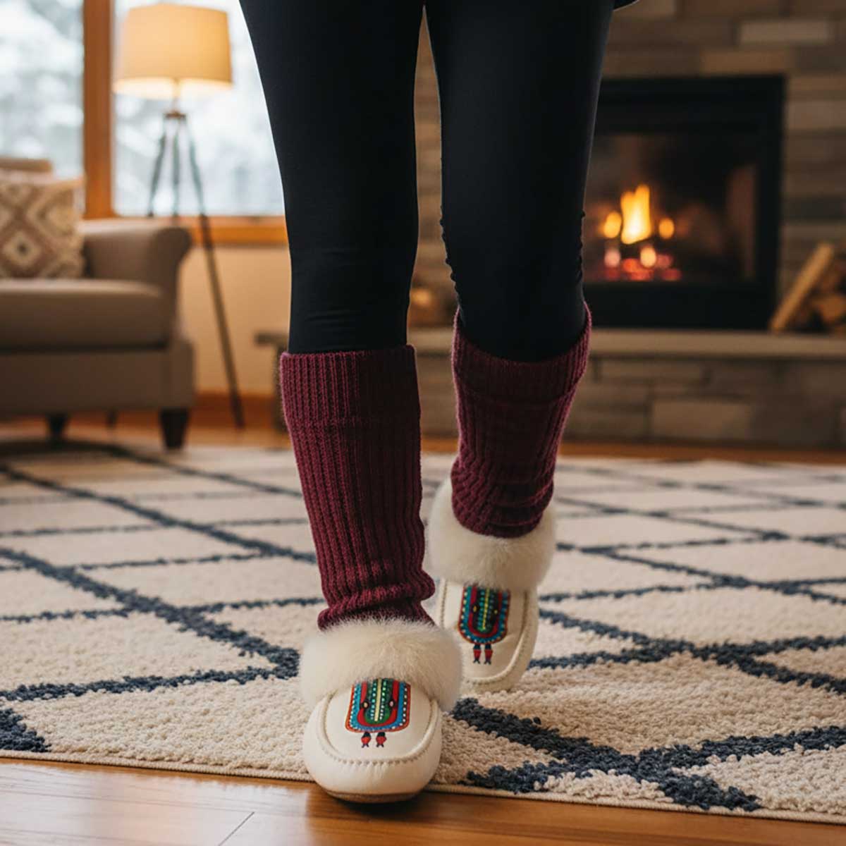 River Hold White Leather White Fur Moccasin