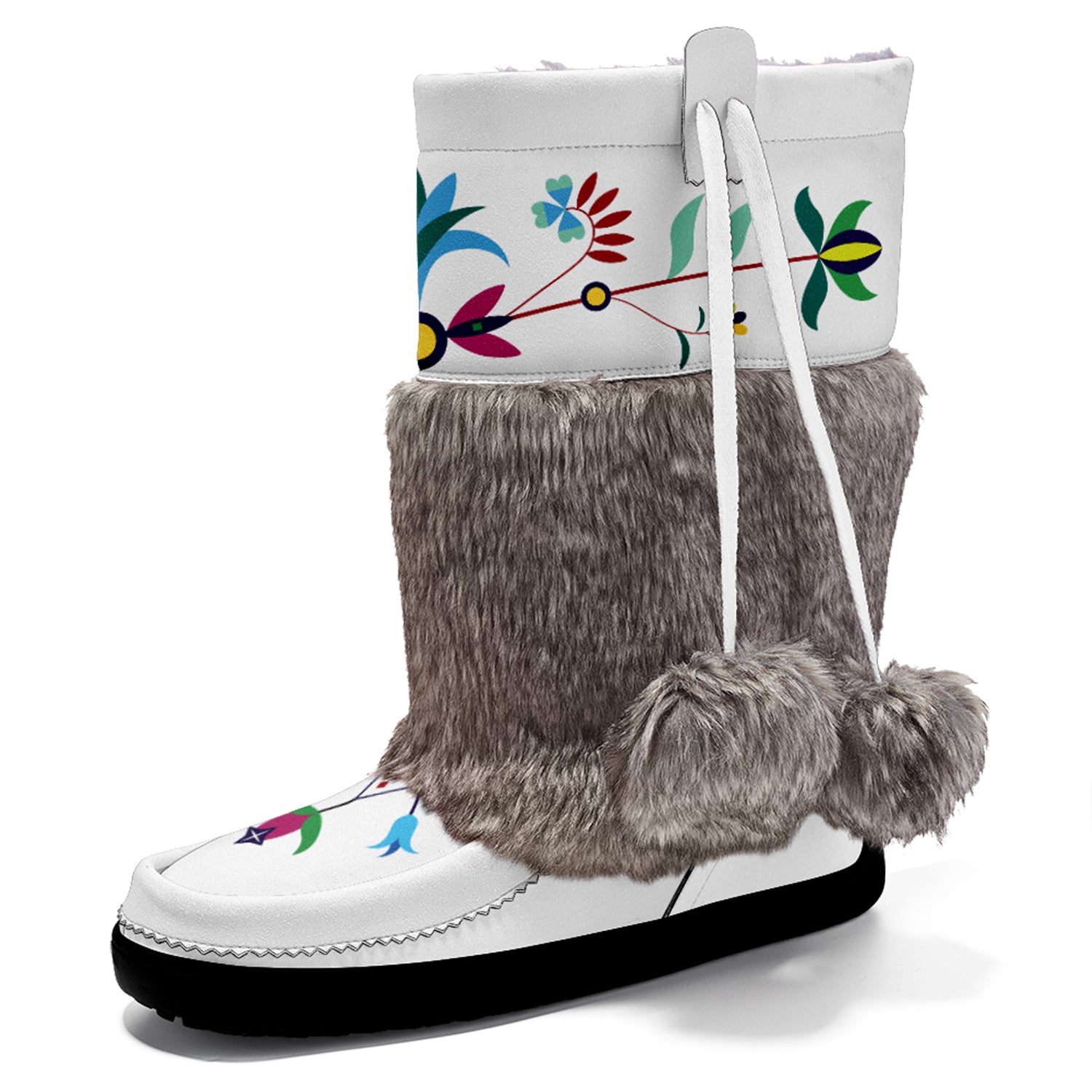 New Age Quill Real White Leather MocLux with Fur