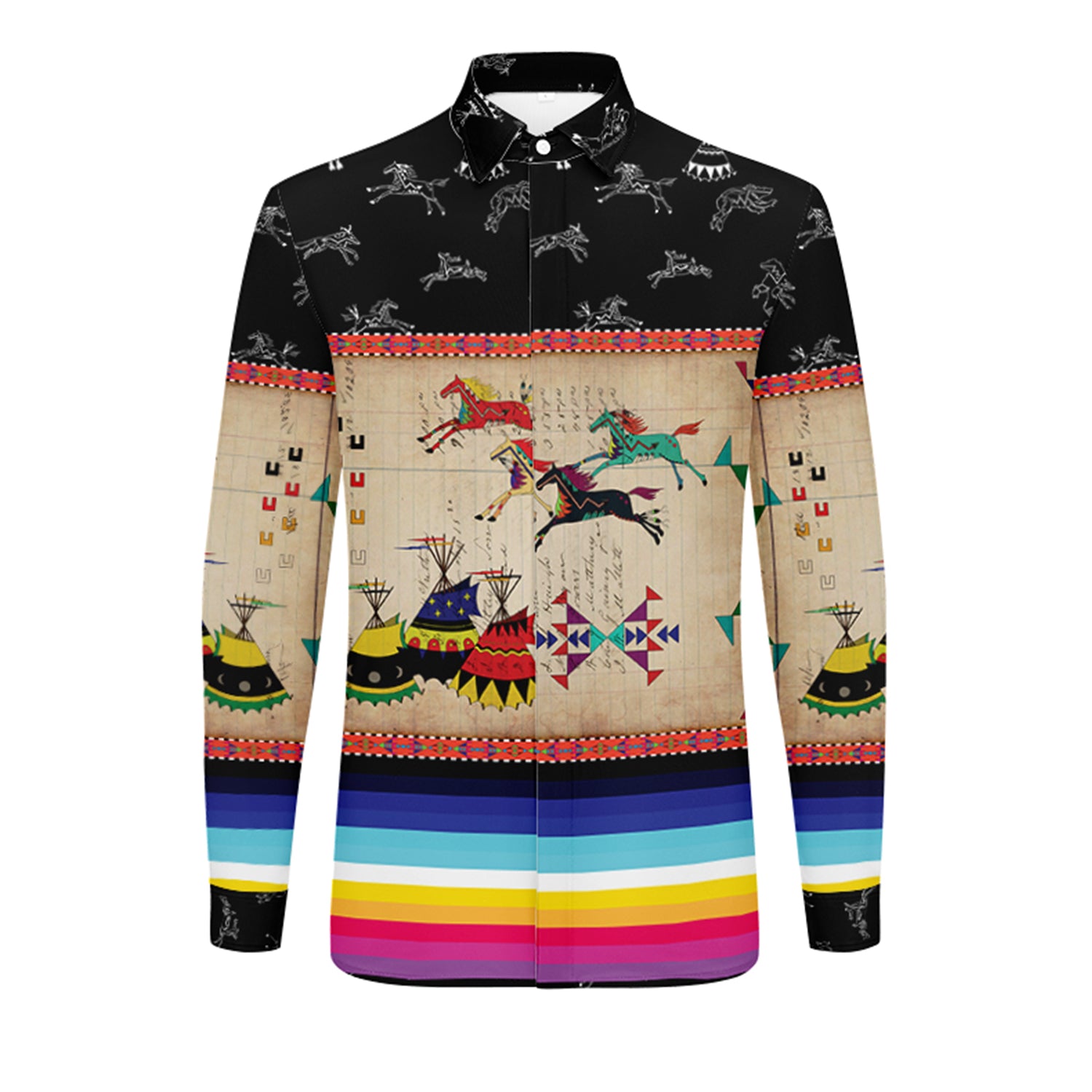 Horses Running Black Sky Men's Long Sleeve Dress Shirt