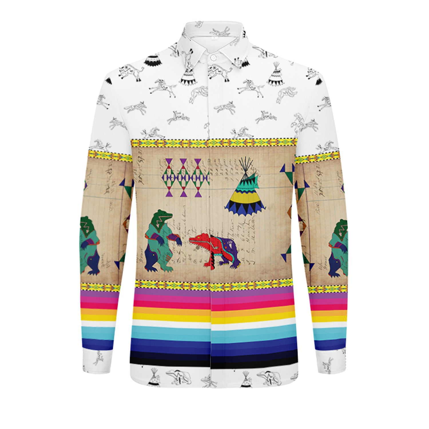 Bear Ledger White Clay Men's Long Sleeve Dress Shirt