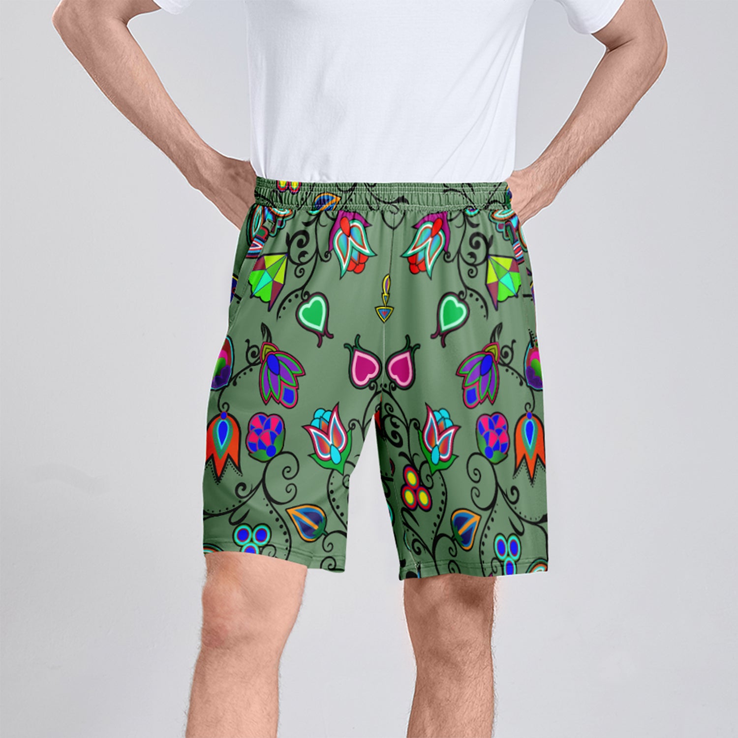 Indigenous Paisley Dark Sea Athletic Shorts with Pockets