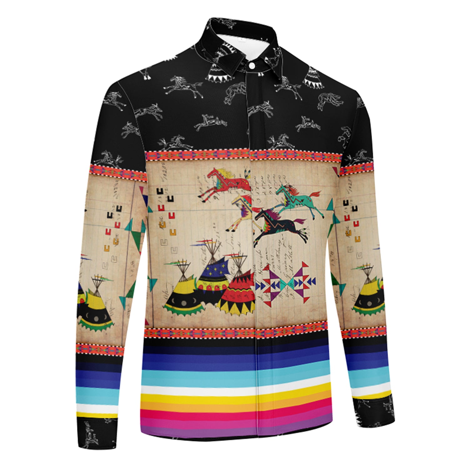 Horses Running Black Sky Men's Long Sleeve Dress Shirt