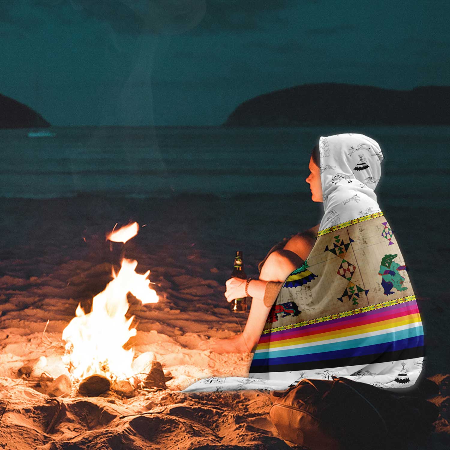 Bear Ledger White Clay Hooded Blanket