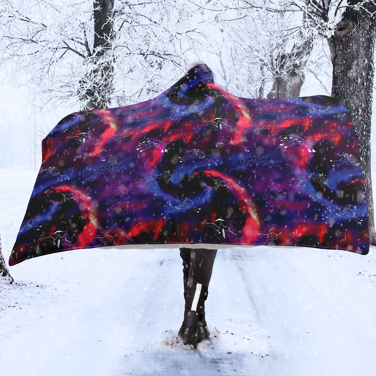 Animal Ancestors 3 Blue Pink Swirl Hooded Blanket