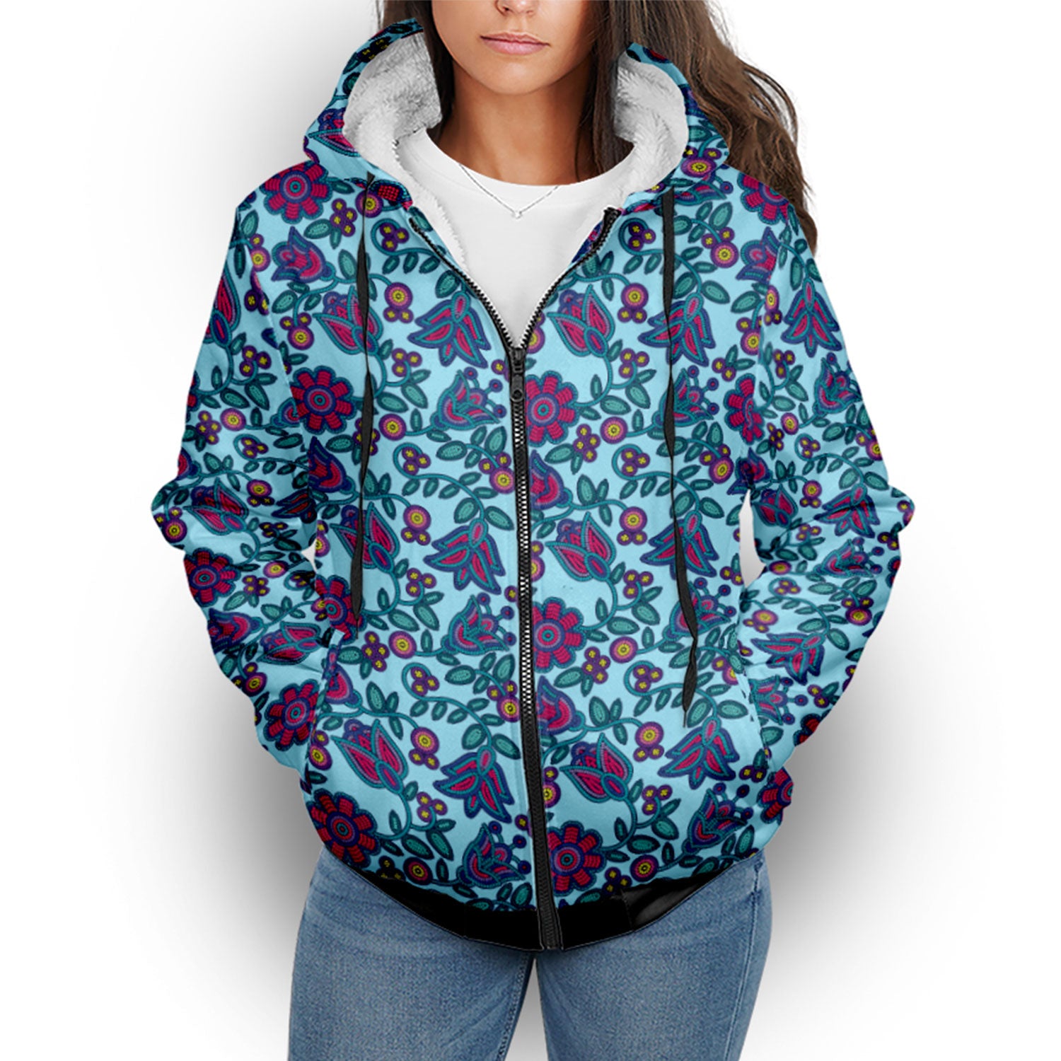 Beaded Nouveau Marine Sherpa Hoodie