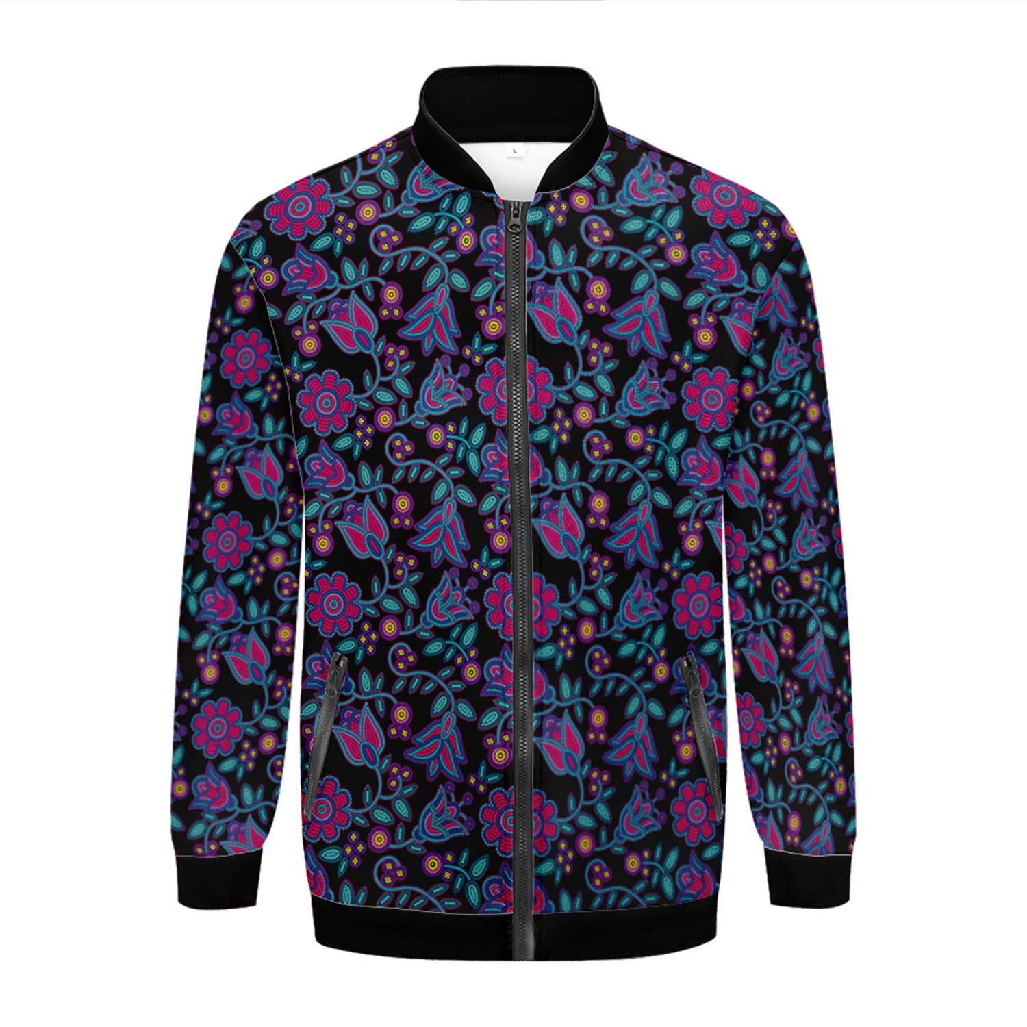 Beaded Nouveau Coal Zippered Collared Lightweight Jacket