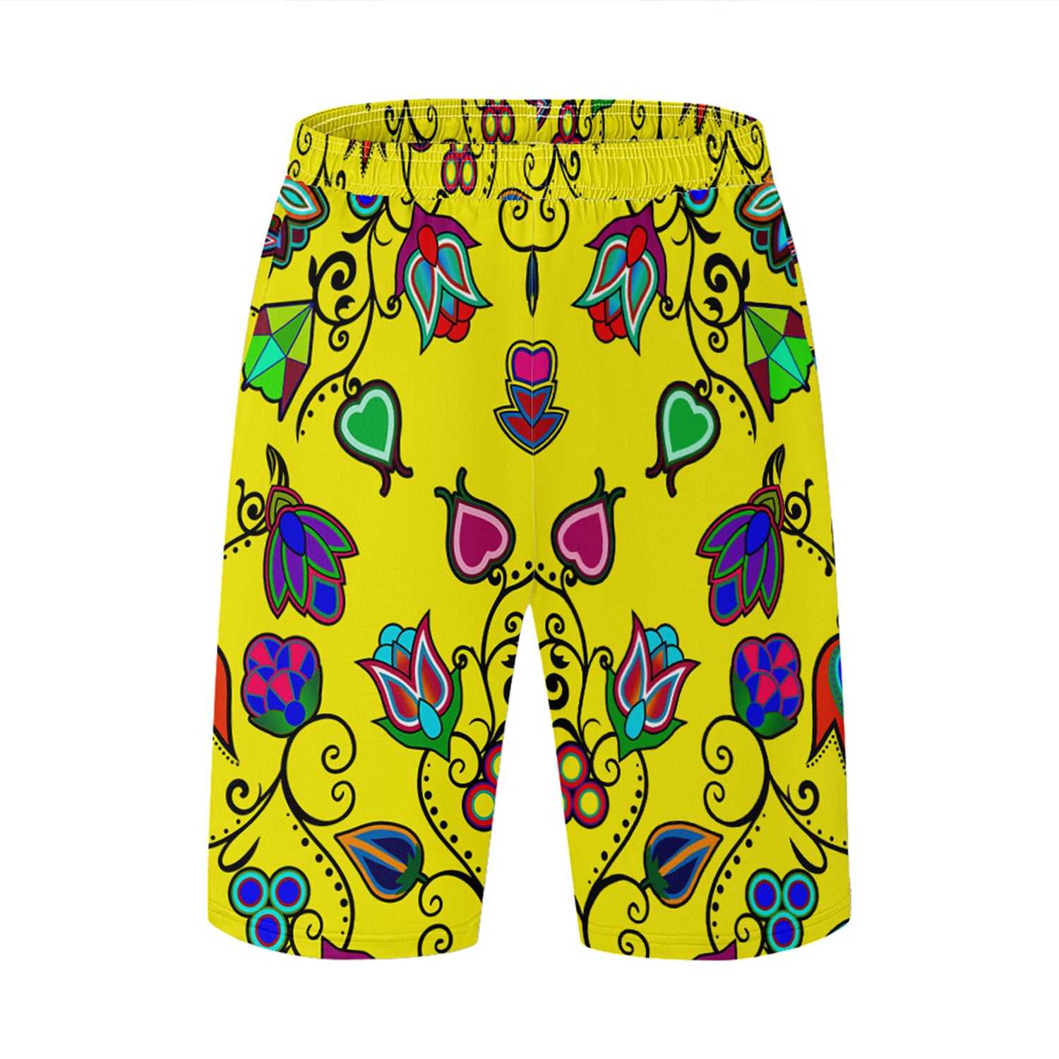 Indigenous Paisley Yellow Athletic Shorts with Pockets