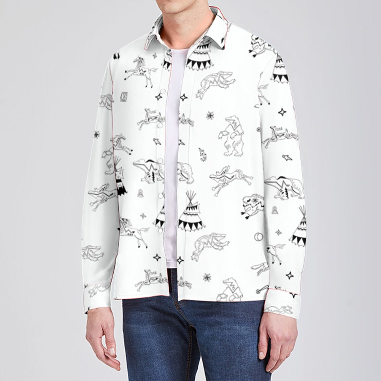 Ledger Dabbles White Men's Long Sleeve Dress Shirt