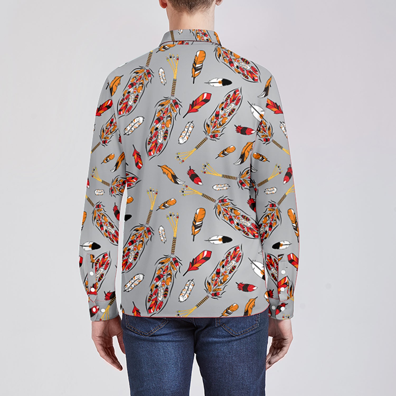 ECM Prayer Feathers Grey Men's Long Sleeve Dress Shirt