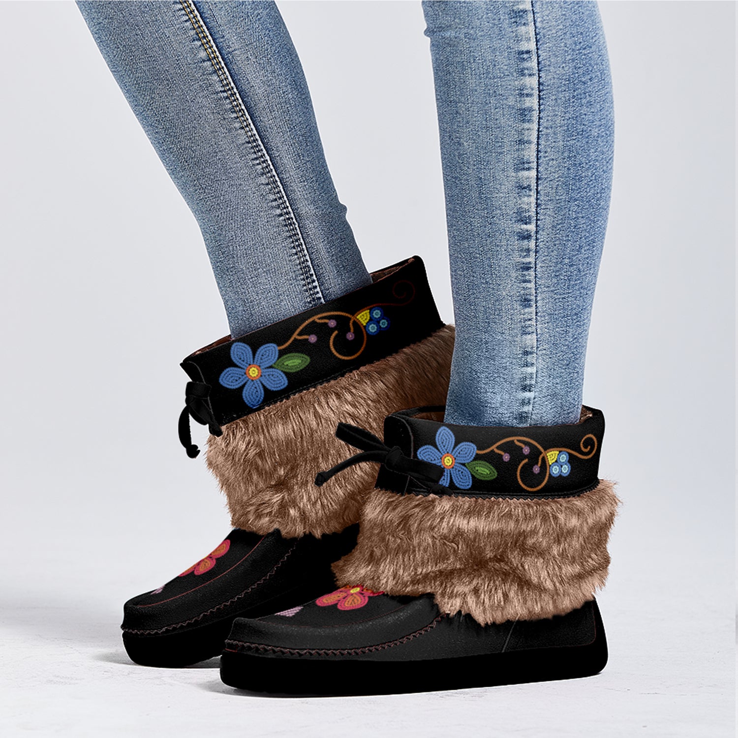 Waterbird Wildflowers Real Leather MocLux with Fur