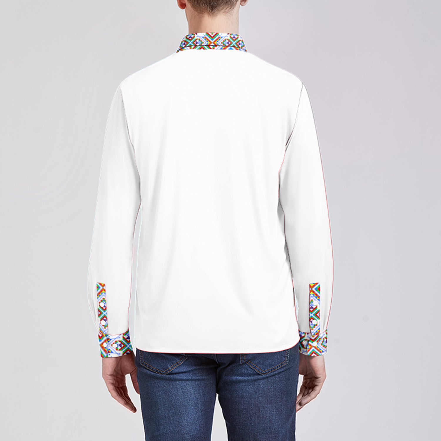 White Blanket Strip Men's Long Sleeve Dress Shirt