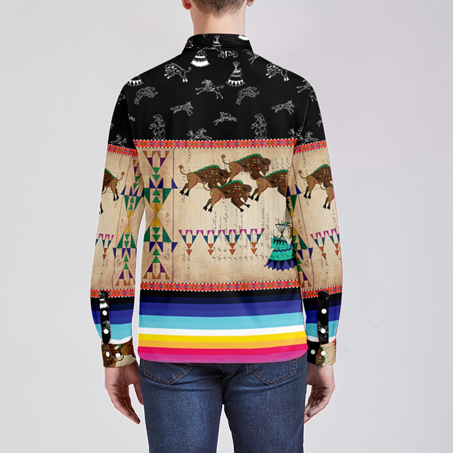 Buffalos Running Black Sky Men's Long Sleeve Dress Shirt