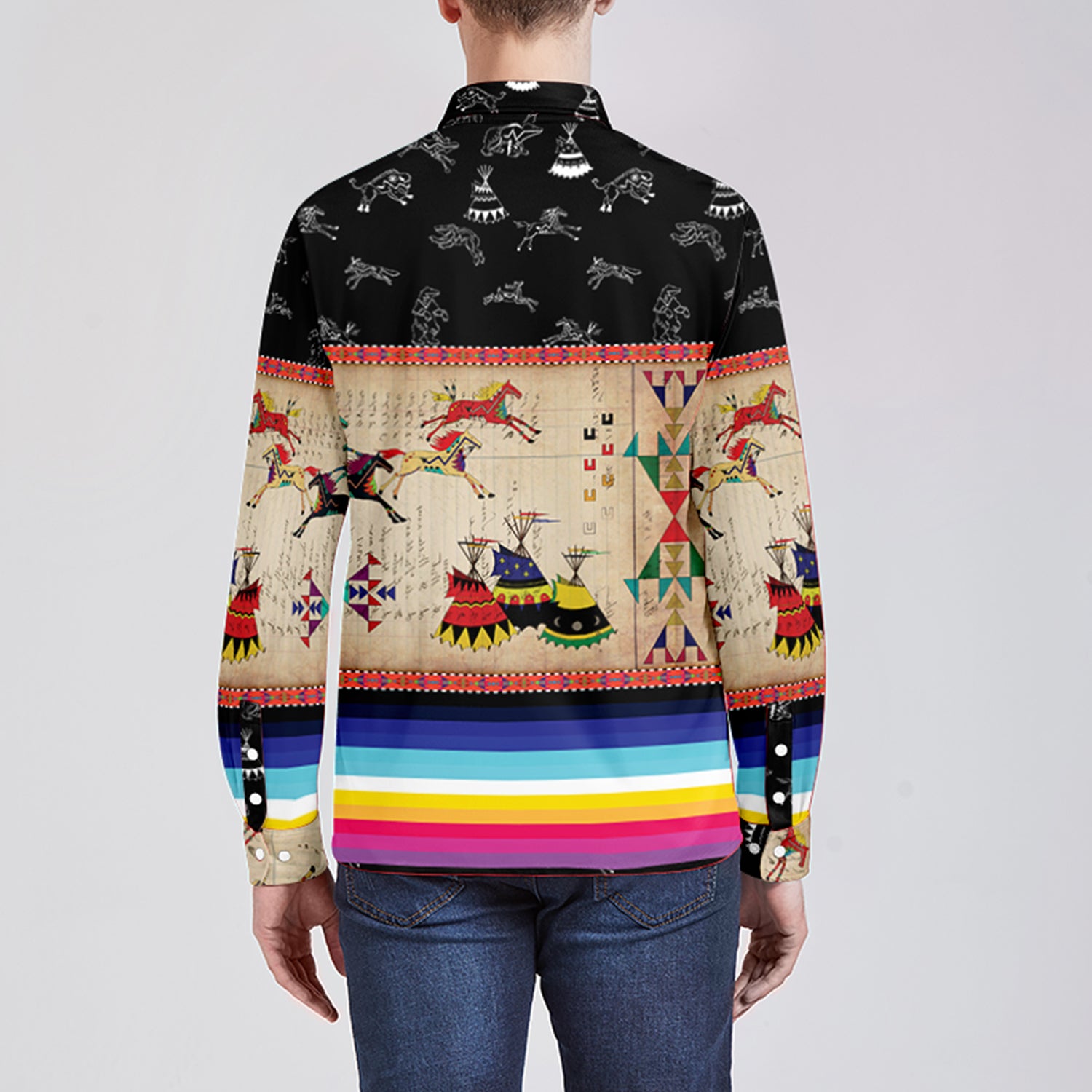 Horses Running Black Sky Men's Long Sleeve Dress Shirt