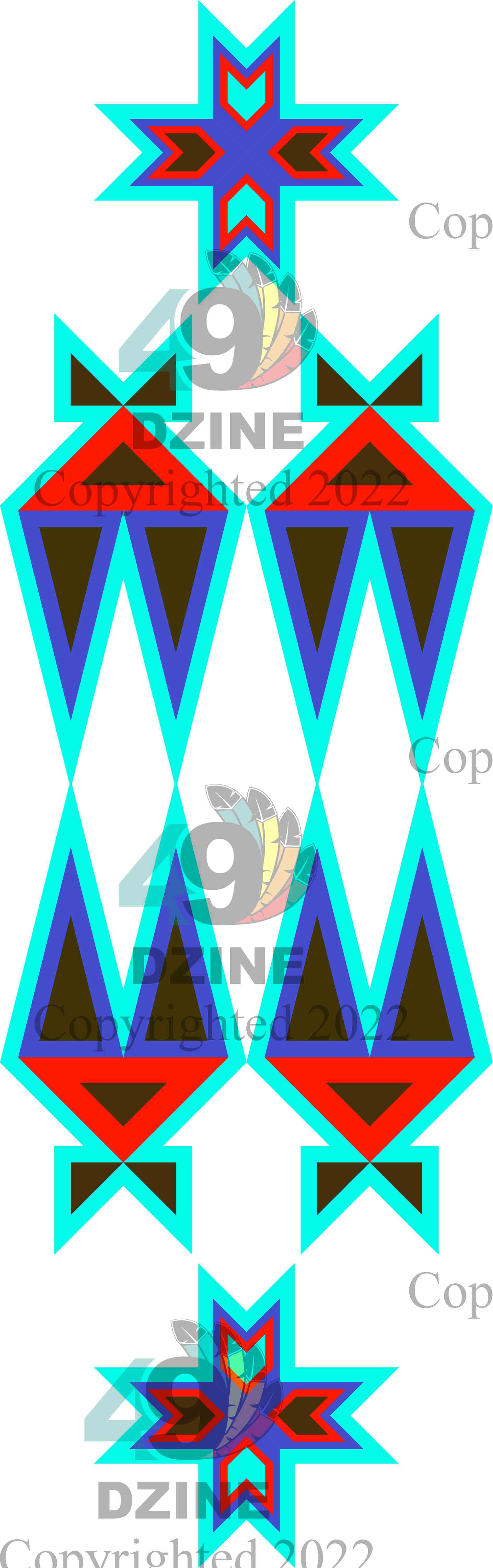 11-inch Geometric Transfer Four Directions Lodges Transfers 49 Dzine Four Directions Lodges Turquoise and Red-Orange