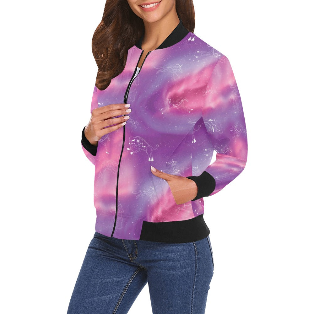 Animal Ancestors 7 Aurora Gases Pink and Purple Bomber Jacket for Women
