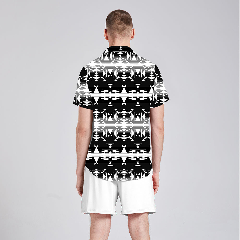 Between the Mountains Black and White Button Up Silk Shirt