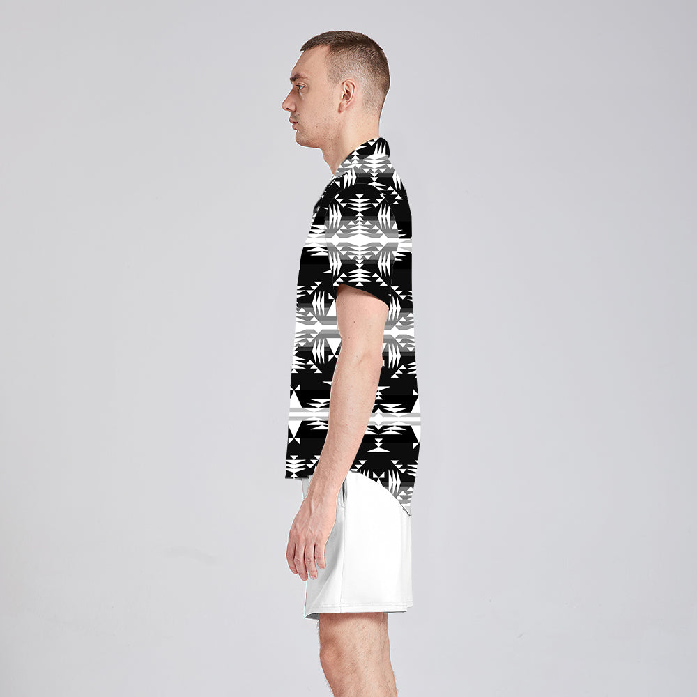 Between the Mountains Black and White Button Up Silk Shirt