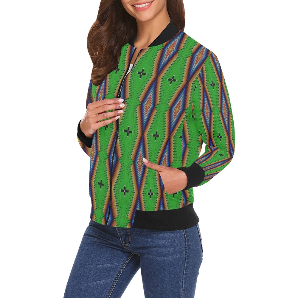 Diamond in the Bluff Lime All Over Print Bomber Jacket for Women
