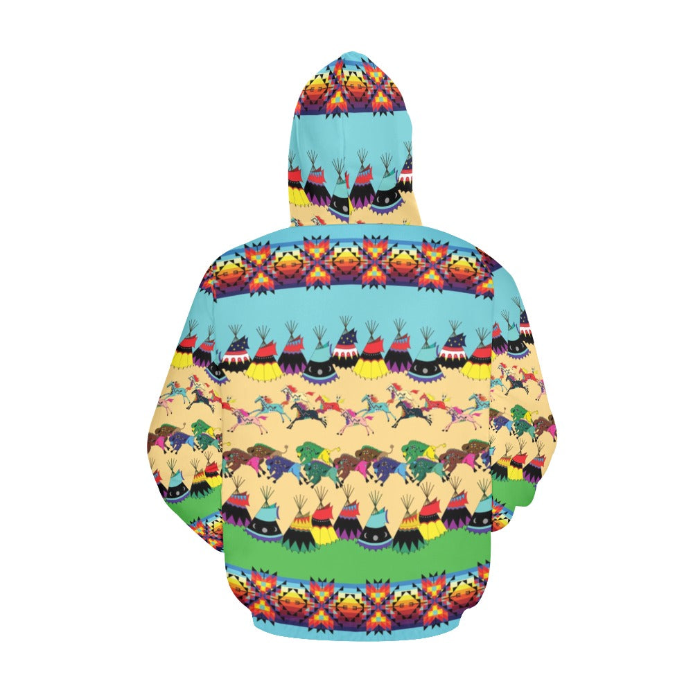 Horses and Buffalo Ledger Torquoise Hoodie for Women (USA Size)