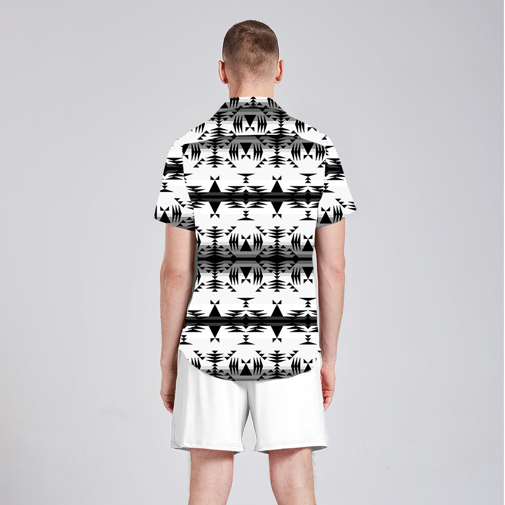 Between the Mountains White and Black Button Up Silk Shirt