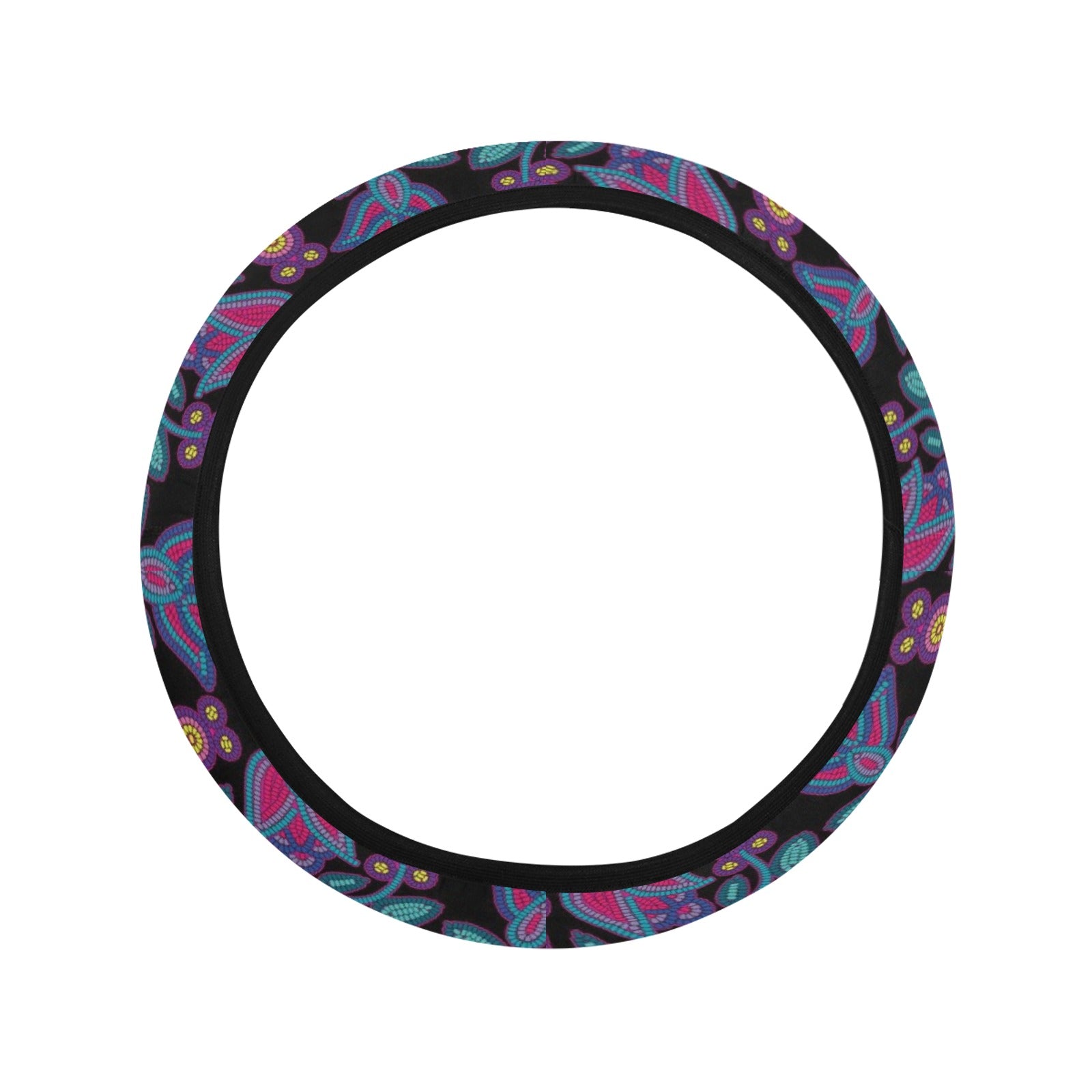 Beaded Nouveau Coal Steering Wheel Cover with Elastic Edge