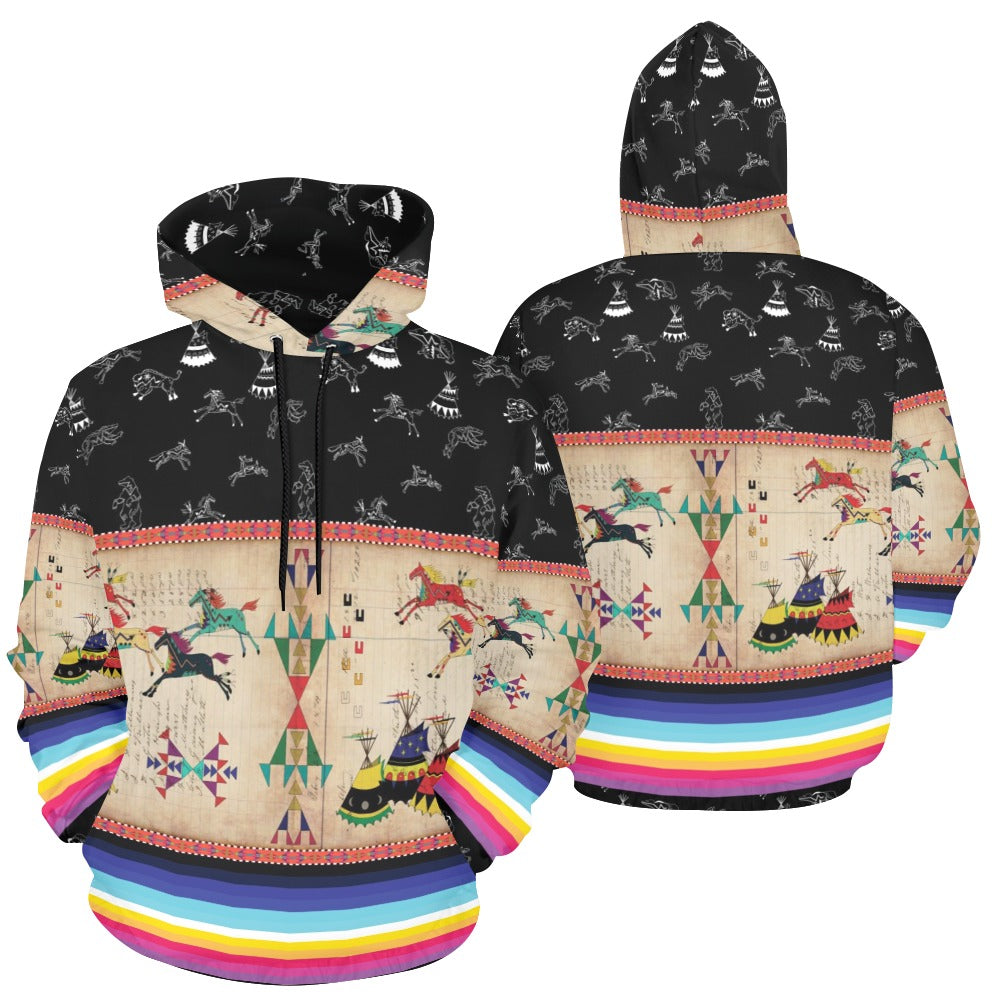 Horses Running Black Sky Hoodie for Women (USA Size)