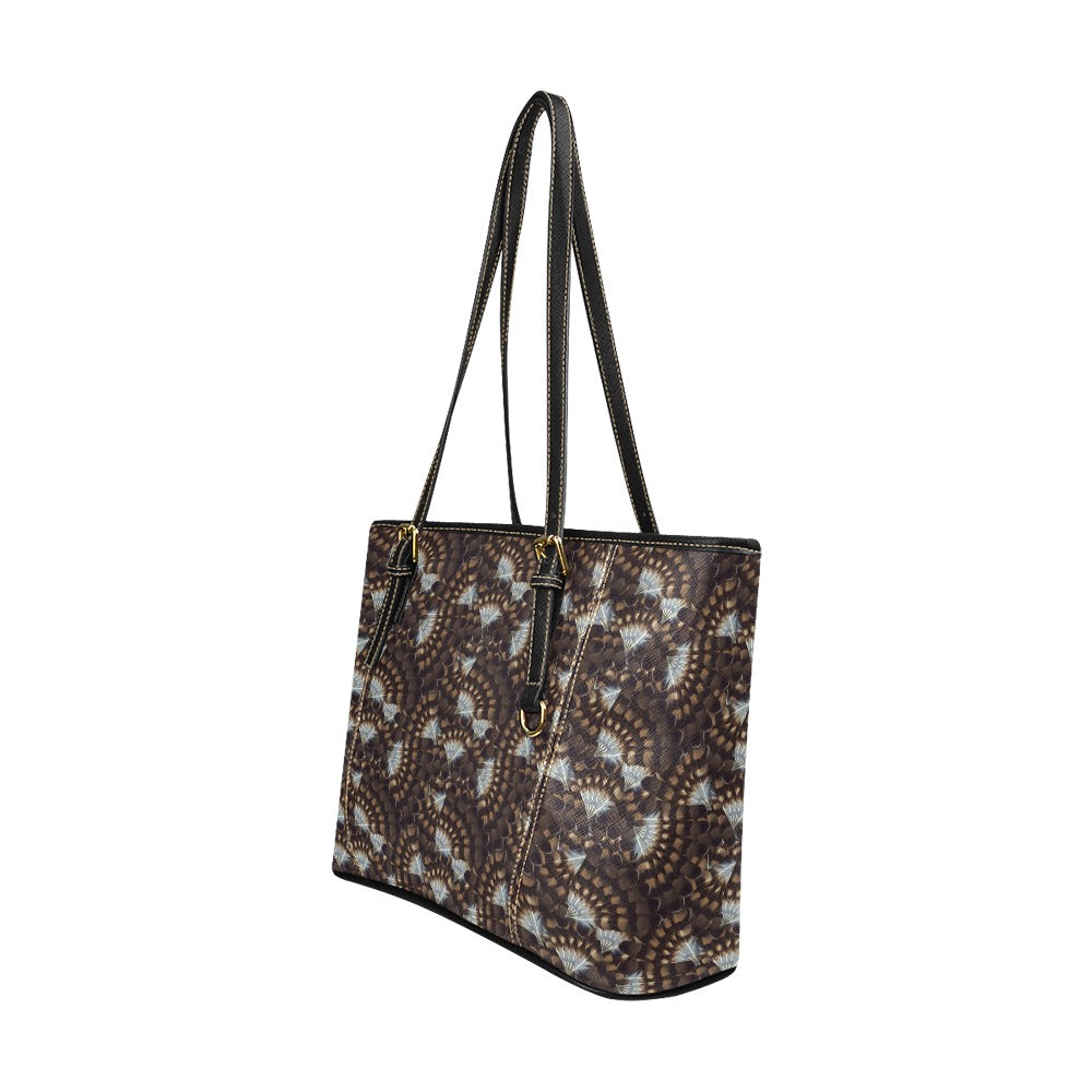Hawk Feathers Leather Tote Bag/Large