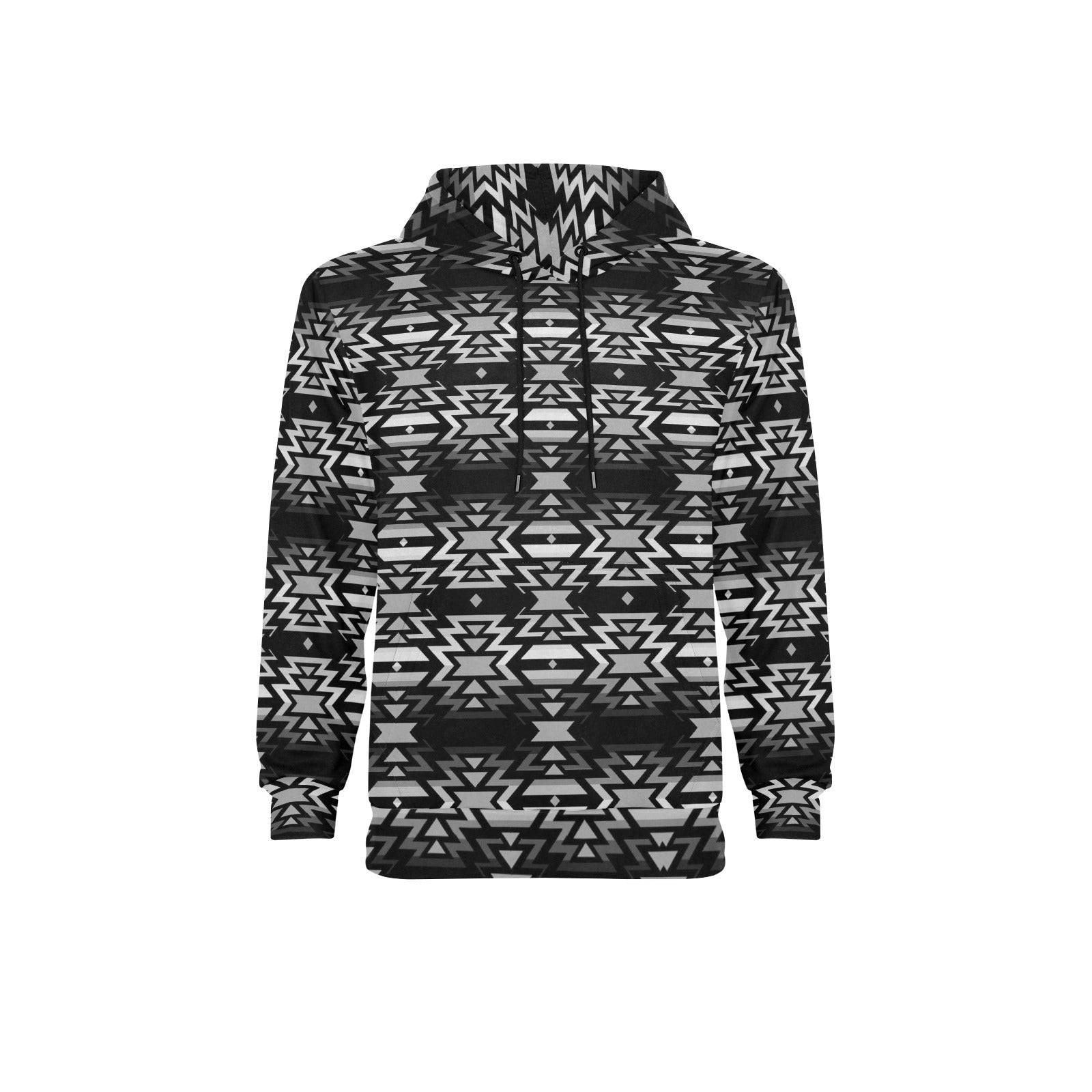Black Fire and Gray Men's Long Sleeve Fleece Hoodie
