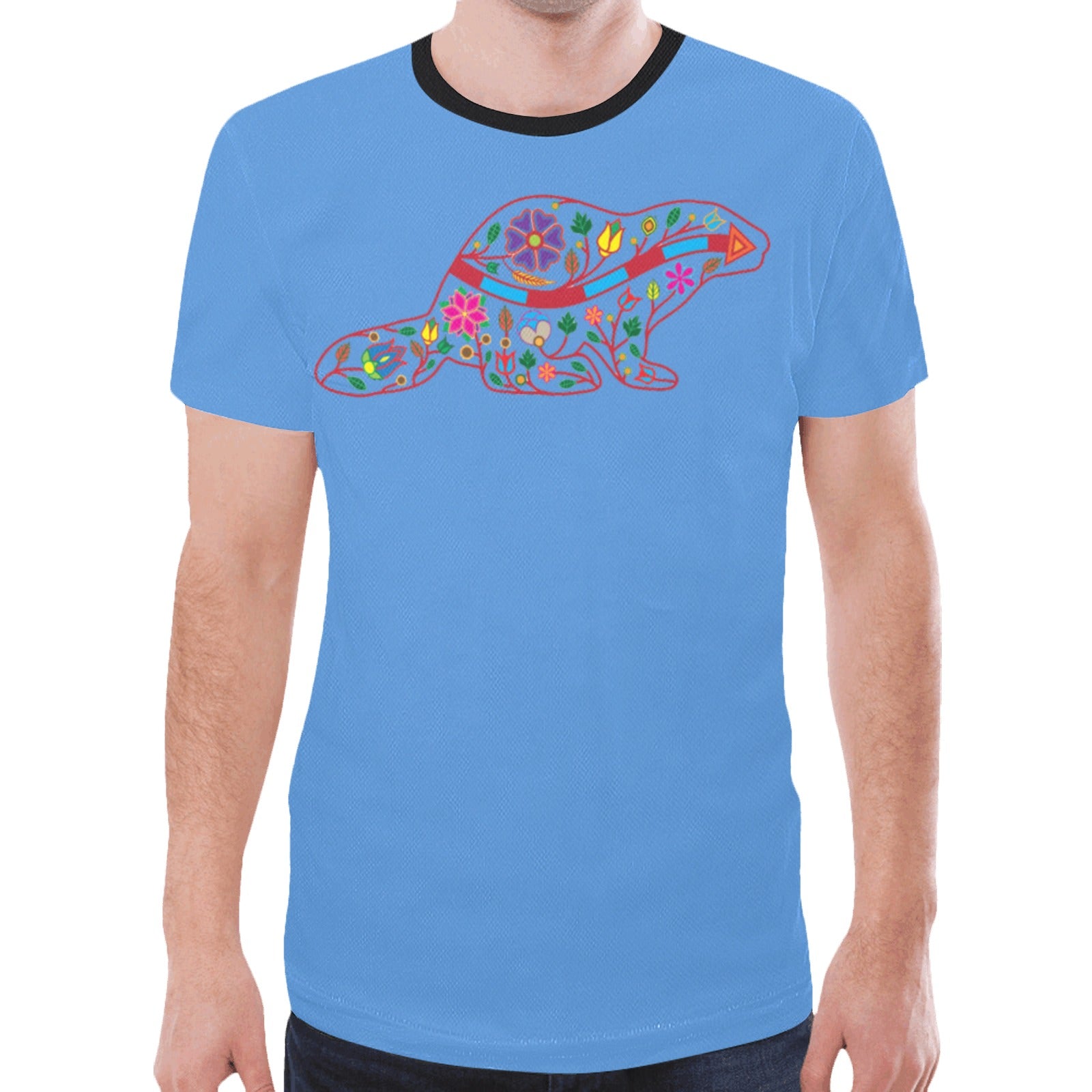 Floral Beaver Spirit Guide (Blue) T-shirt for Men