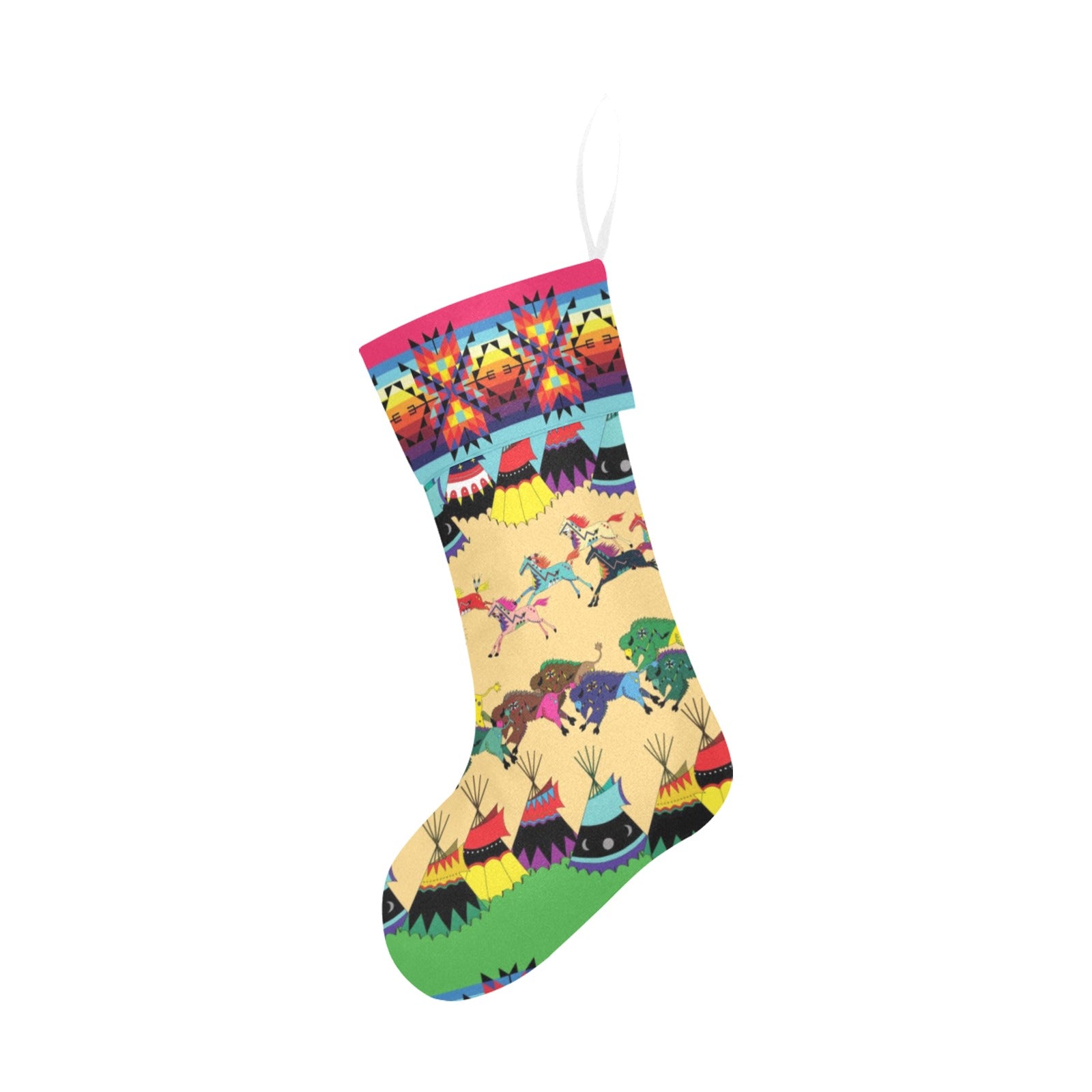 Horses and Buffalo Ledger Pink Christmas Stocking