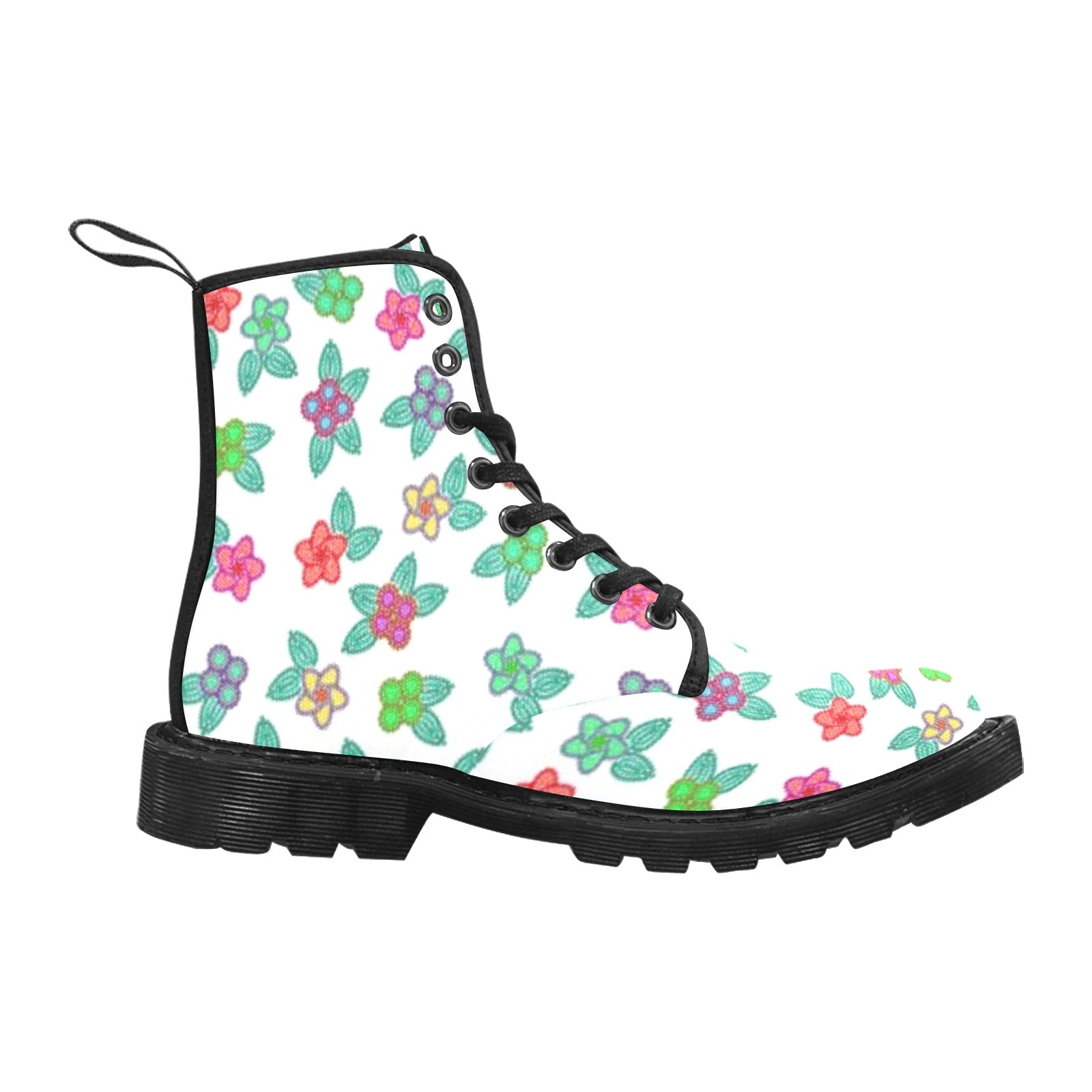 Berry Flowers White Boots for Women (Black)